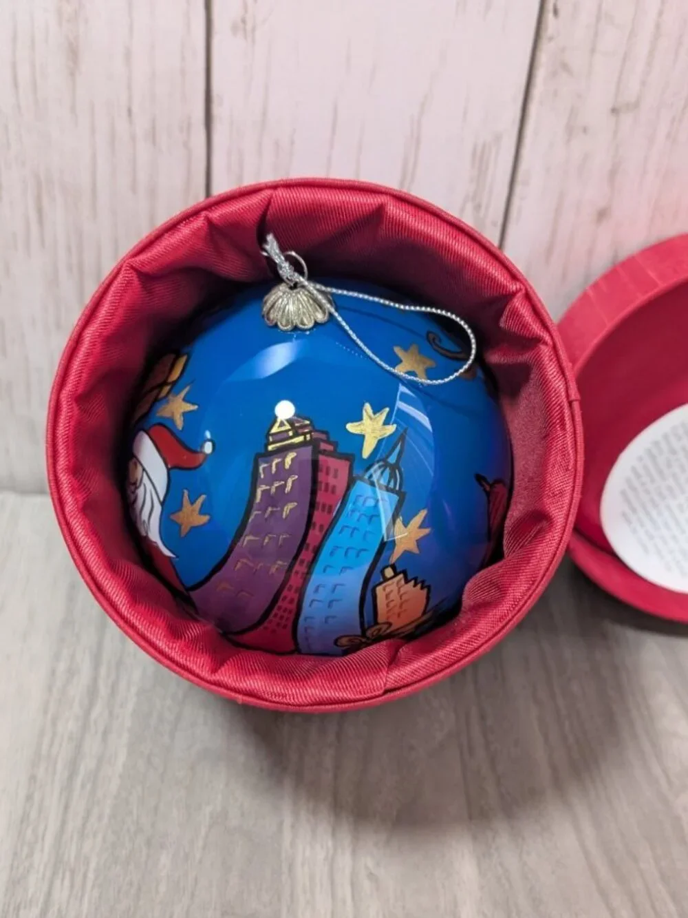 Pier 1 2006 Li Bien Glass Christmas Ornament Santa Skyline Reverse Painted